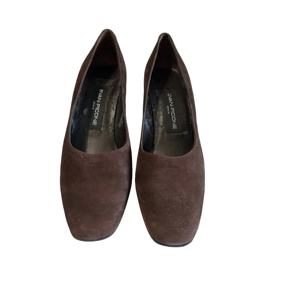 Evan Picone Spain Brown Suede Leather Pumps Heels Slip On Shoes Women’s …